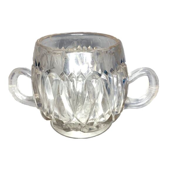 Vintage Cut Clear Glass Sugar Bowl 4" Tall Colonial Two Handles Rough Condition - Picture 1 of 6